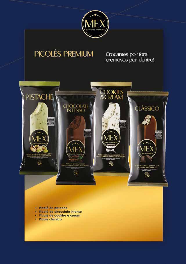 Picolés premium MEX: pistache, chocolate intenso, cookies & cream e clássico